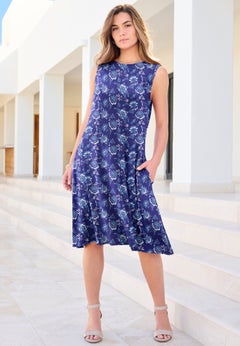 Plus Size Stretch Knit Two-Pocket Swing Tank Dress