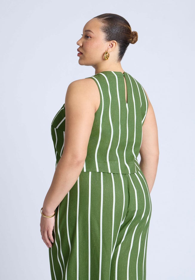 Linen Blend Boxy Scoop Neck Crop Tank image number 1