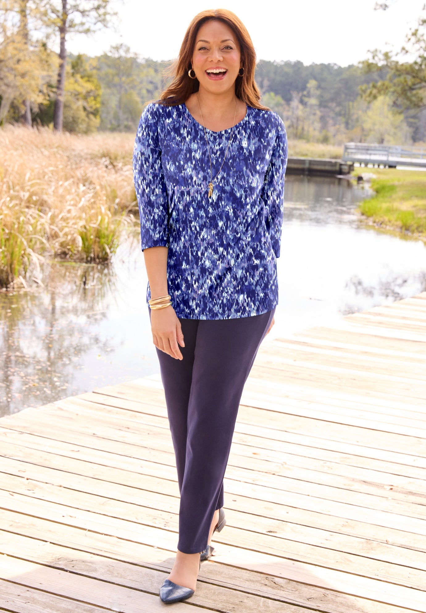 Suprema® 3/4 Sleeve V-Neck Tee image number 0