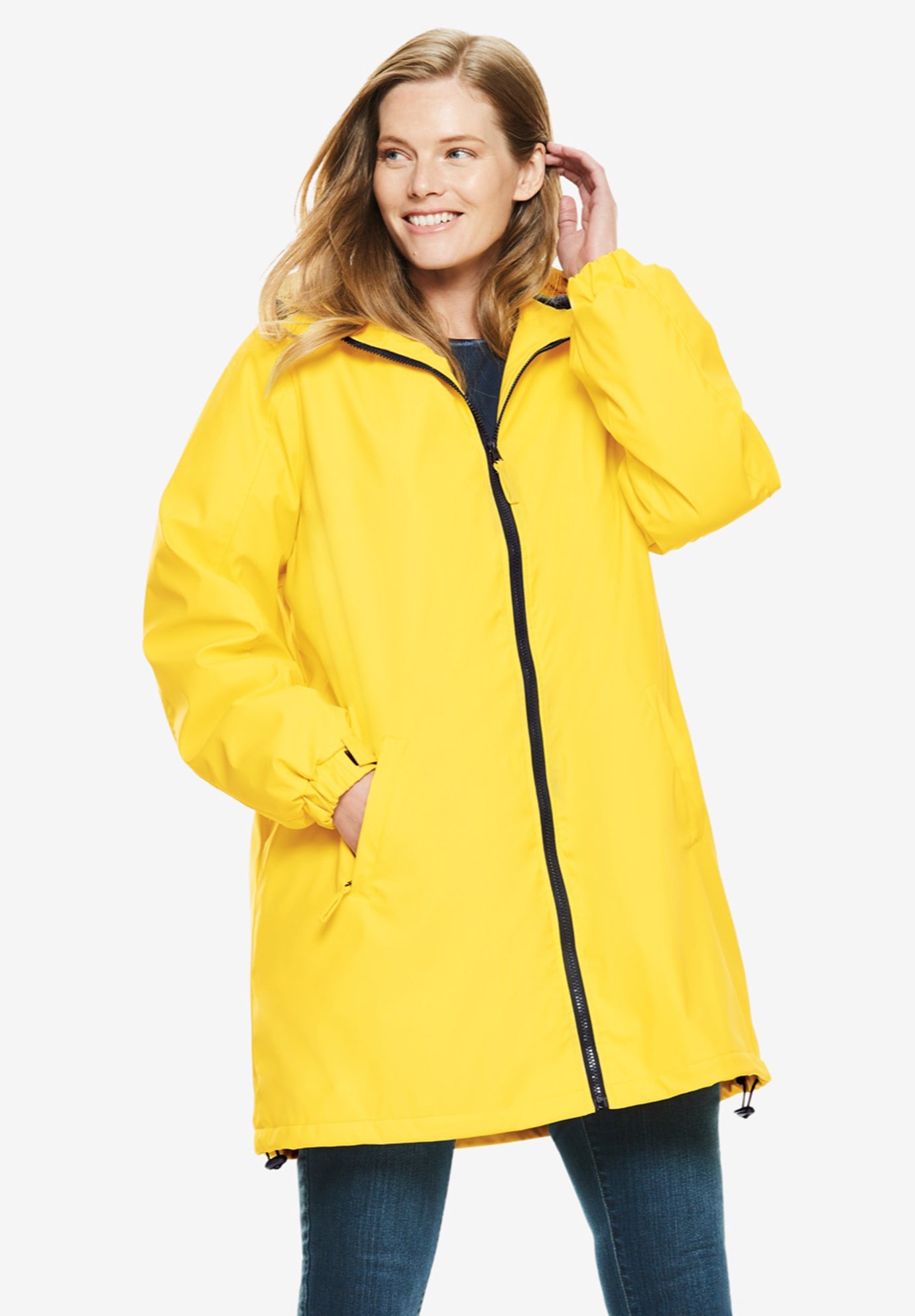 Fleece-Lined Mid-Length Slicker Raincoat image number 0