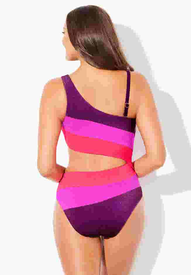 One Shoulder Color Block Cutout One Piece Swimsuit image number 6