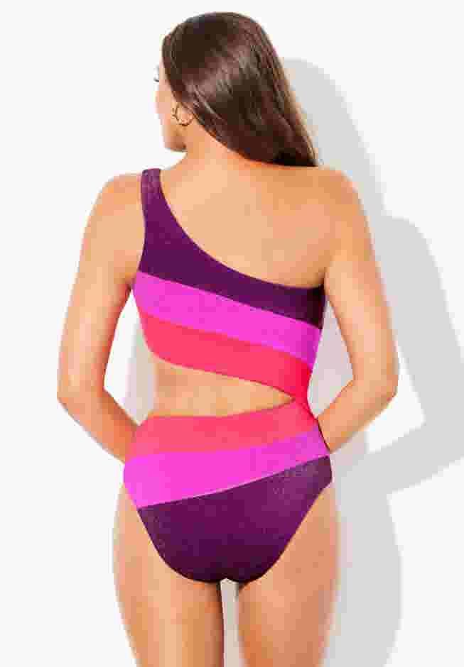 One Shoulder Color Block Cutout One Piece Swimsuit image number 7