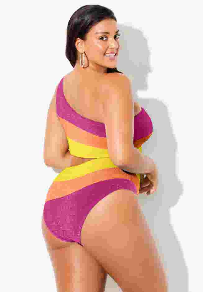 One Shoulder Color Block Cutout One Piece Swimsuit image number 1