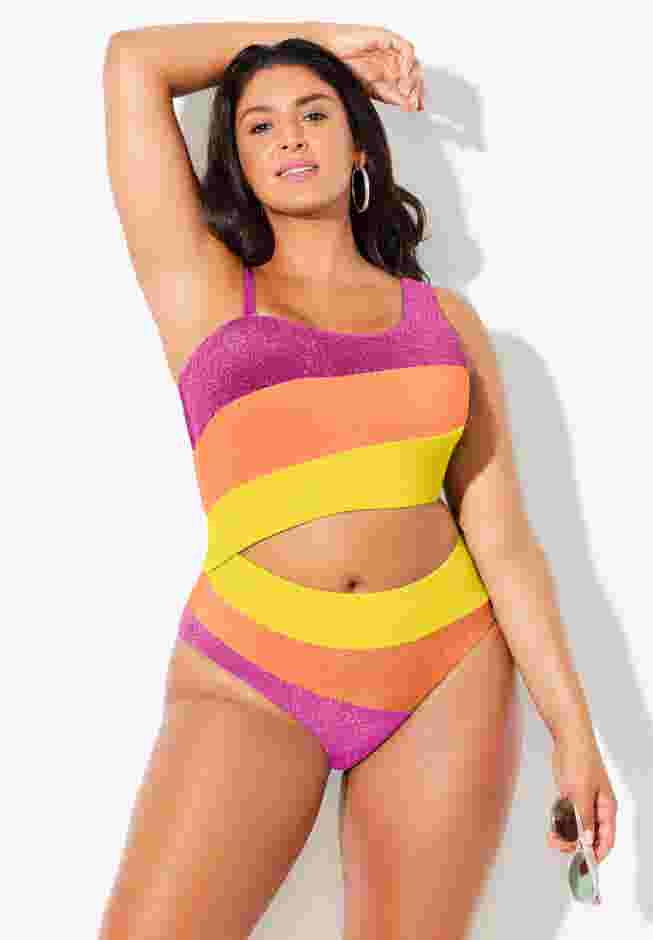 One Shoulder Color Block Cutout One Piece Swimsuit image number 4