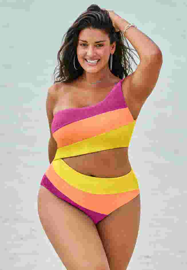 One Shoulder Color Block Cutout One Piece Swimsuit image number 0