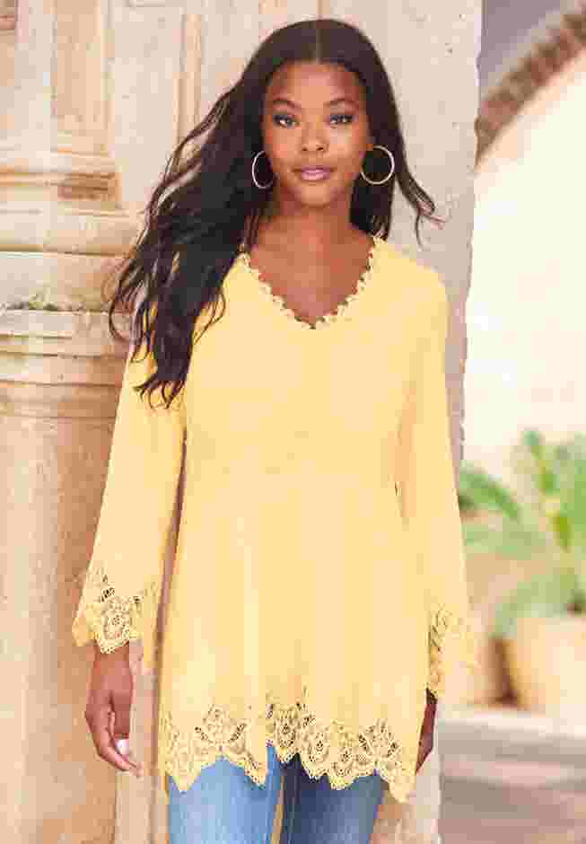 Empire Waist Boho Lace Trimmed Tee image number 4