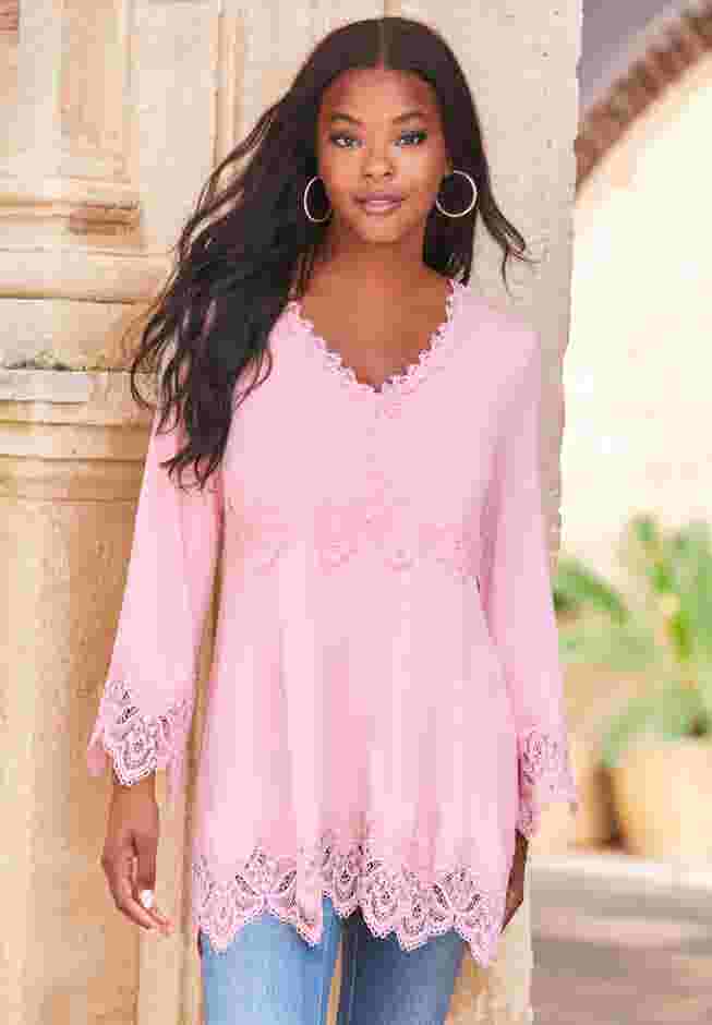 Empire Waist Boho Lace Trimmed Tee image number 5