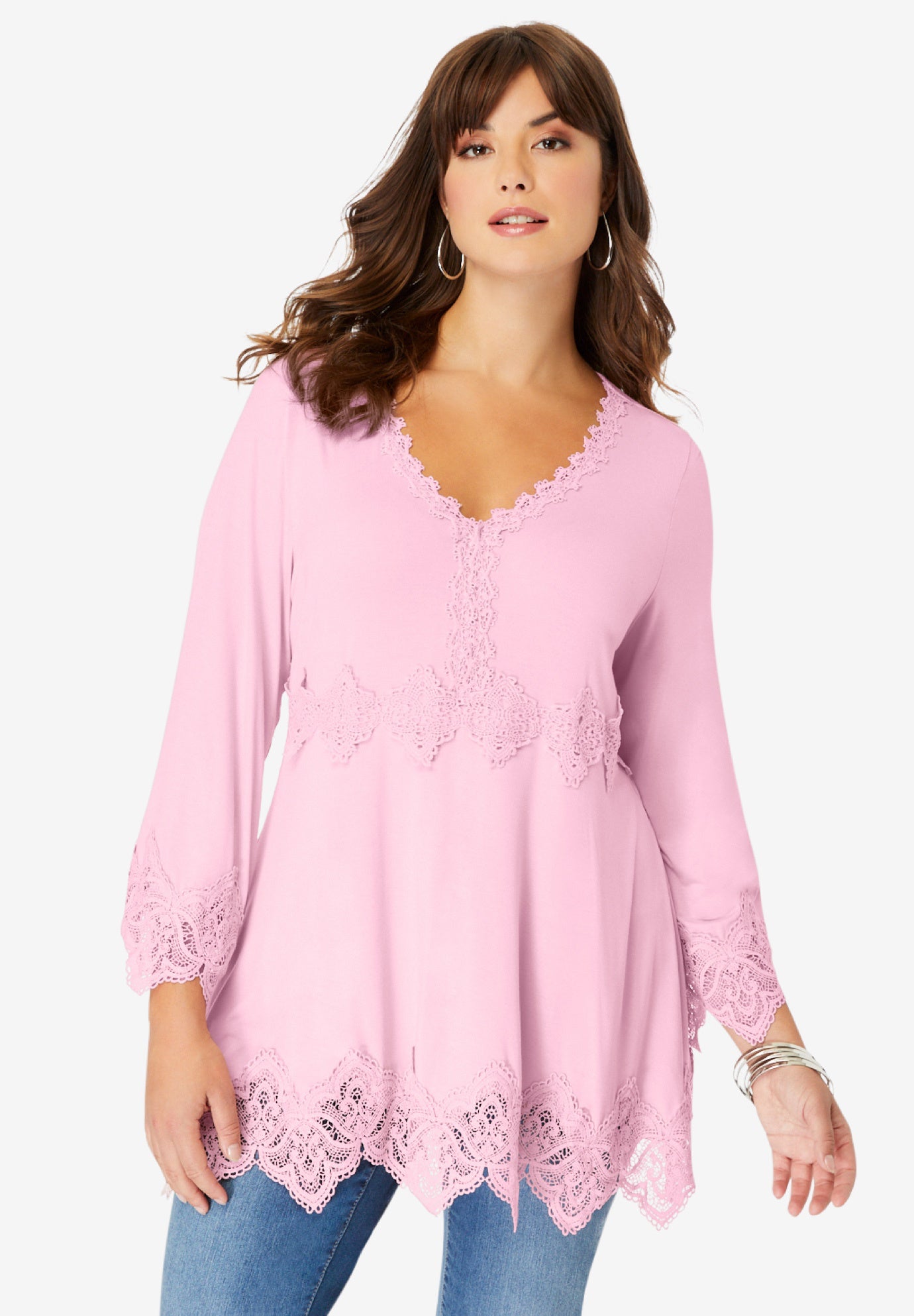 Empire Waist Boho Lace Trimmed Tee image number 0