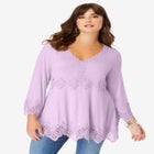 Empire Waist Boho Lace Trimmed Tee image number null