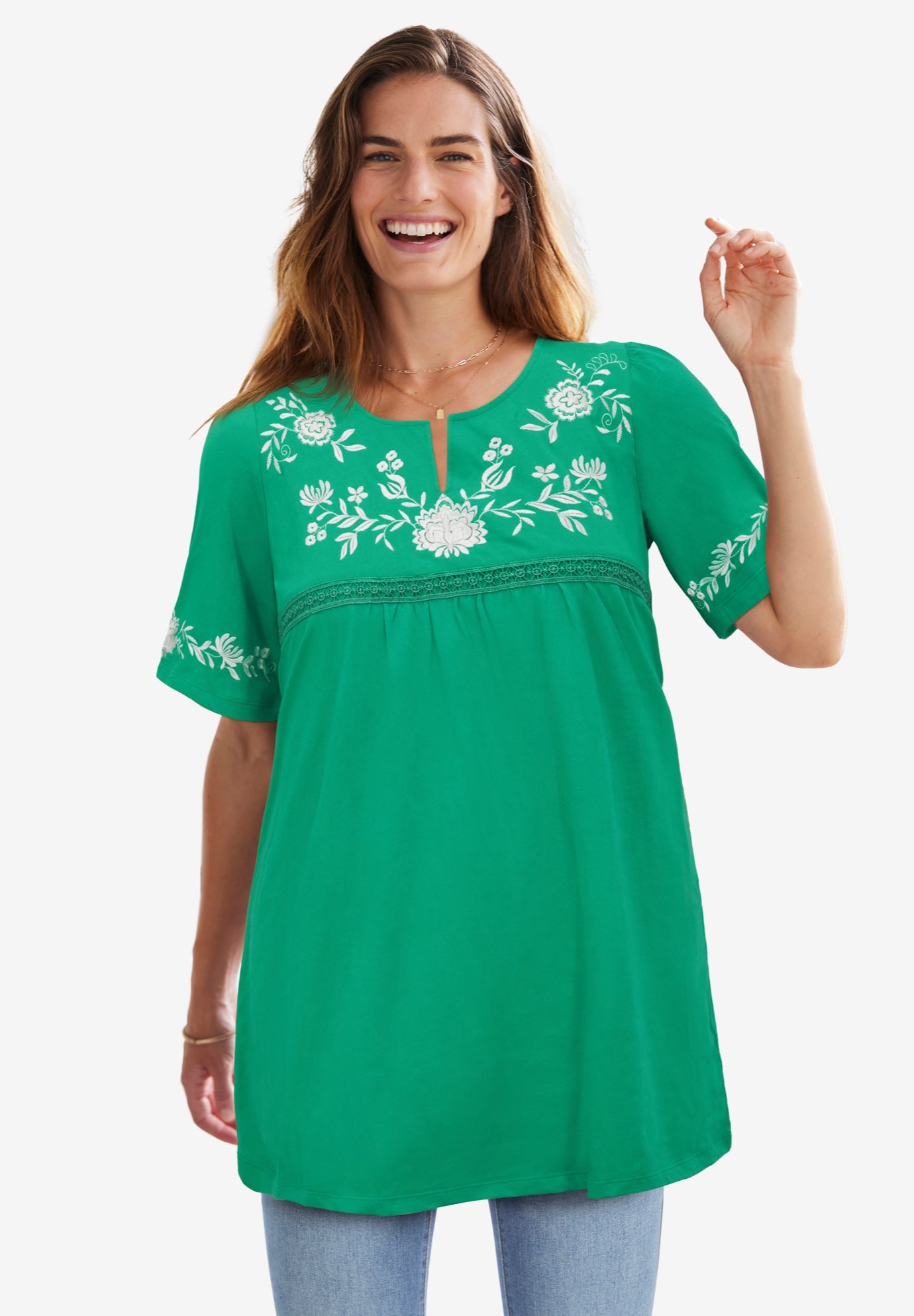 Embroidered Split-Neck Tunic image number 0