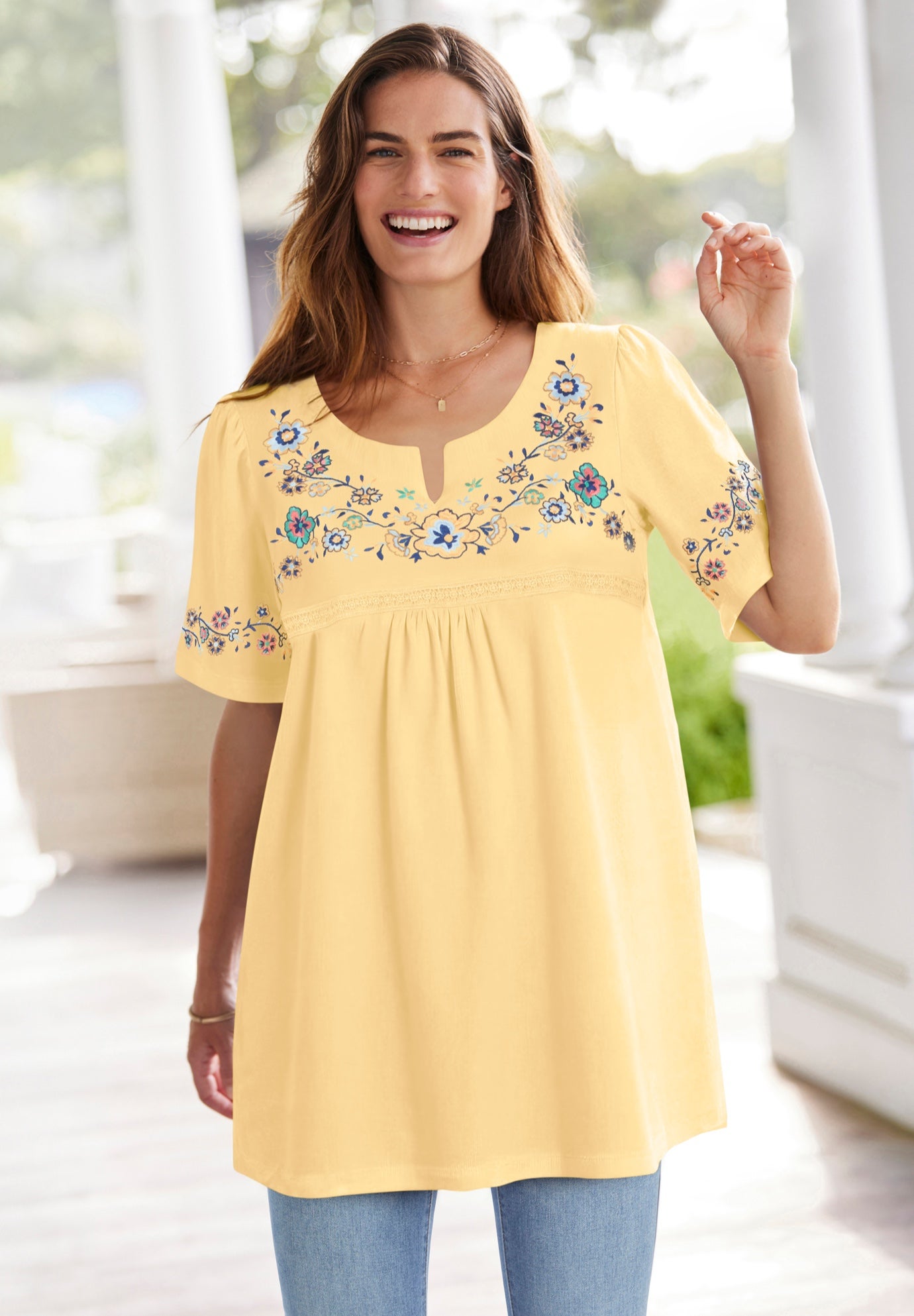 Embroidered Split-Neck Tunic image number 0