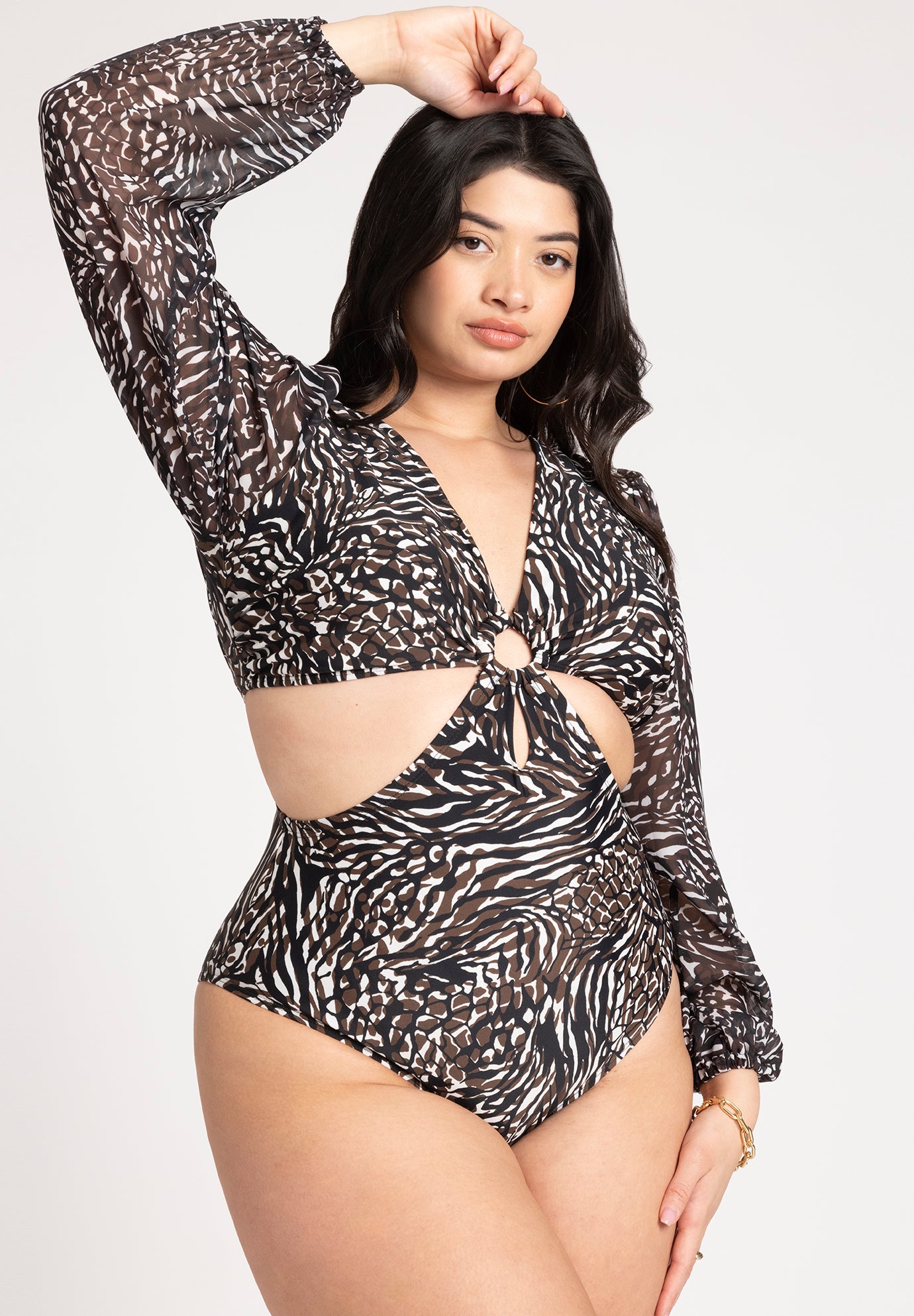 Front Cut Out Mix Media One Piece image number 1