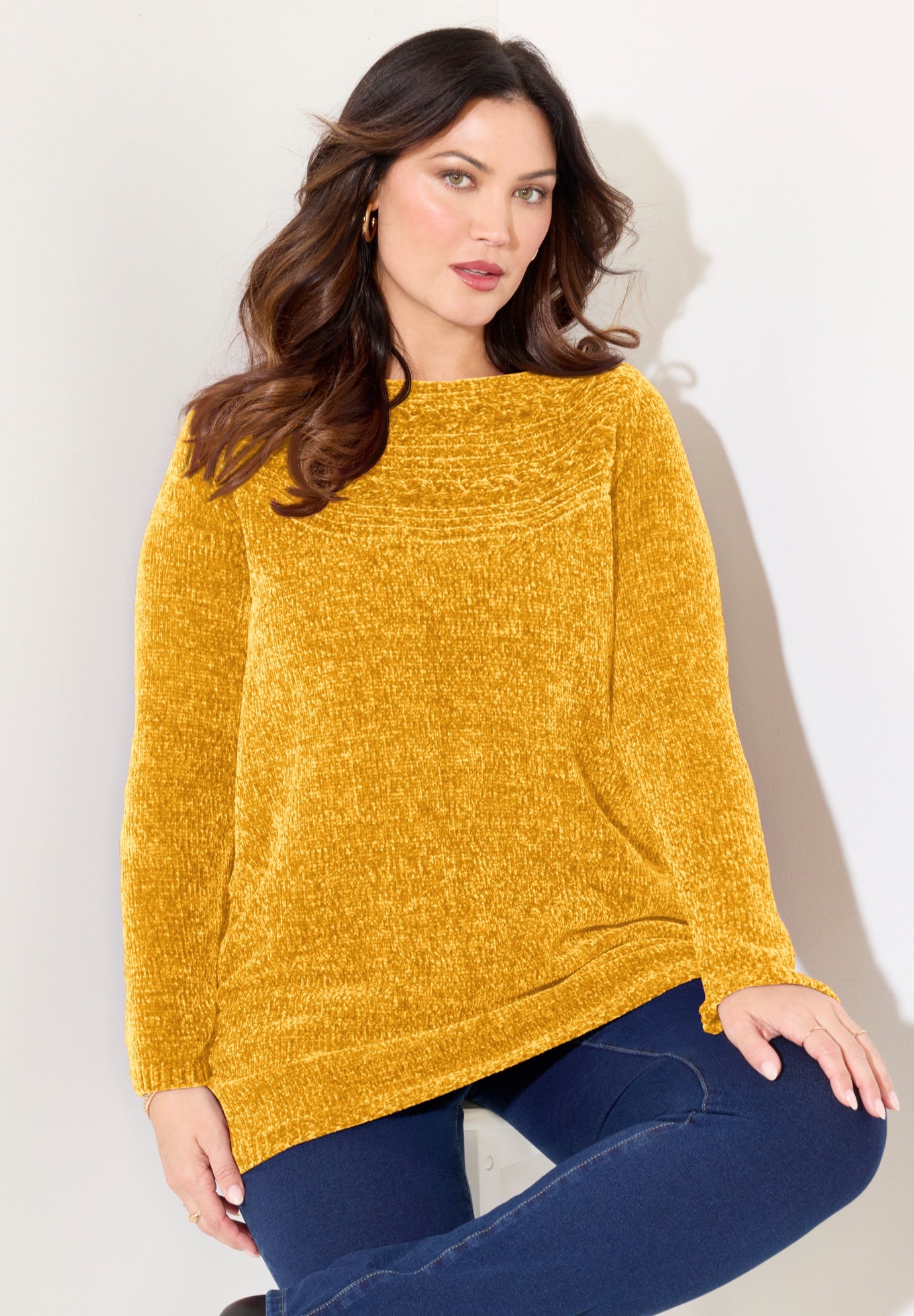 Chenille Cable-Knit Boatneck Sweater image number 0
