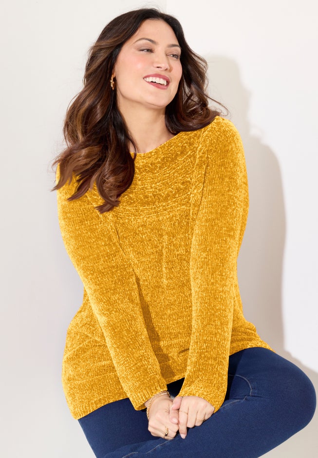 Chenille Cable-Knit Boatneck Sweater image number 1