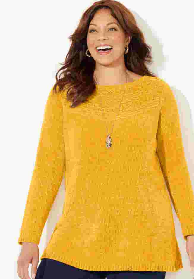 Chenille Cable-Knit Boatneck Sweater image number 3