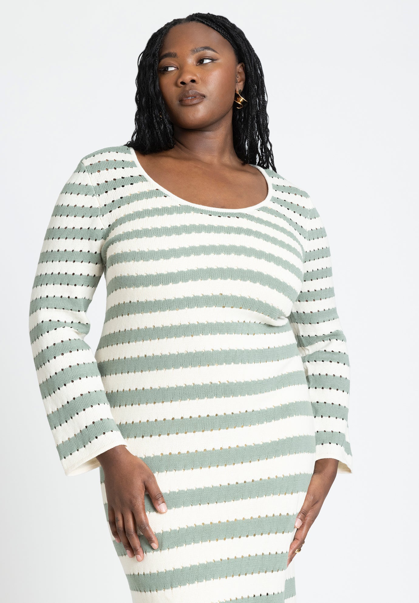 Striped Sweater Dress With Tie Back image number 2