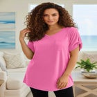Plus Size Slub V-Neck Boyfriend Tunic Top image number null