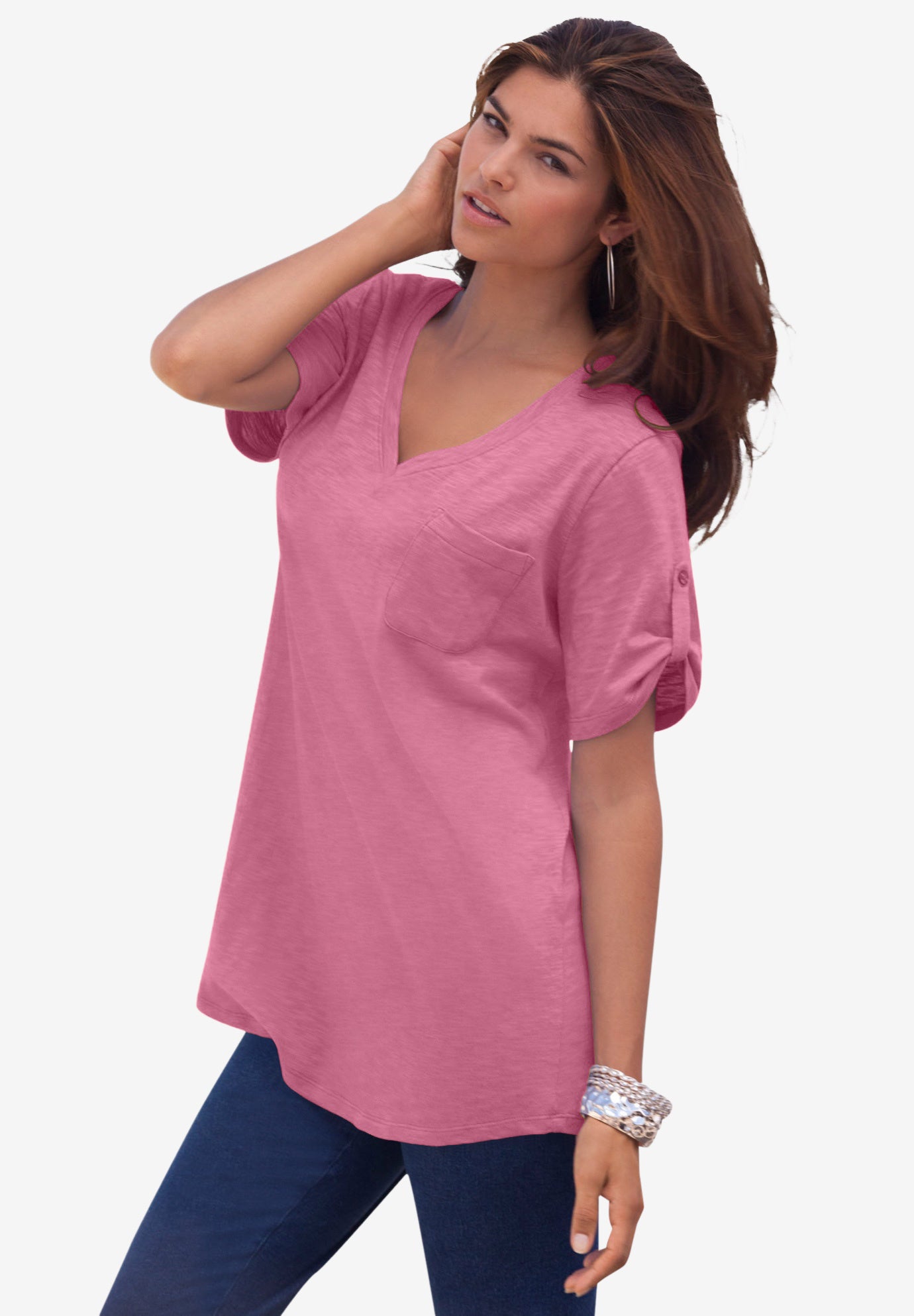 Plus Size Slub V-Neck Boyfriend Tunic Top image number 1