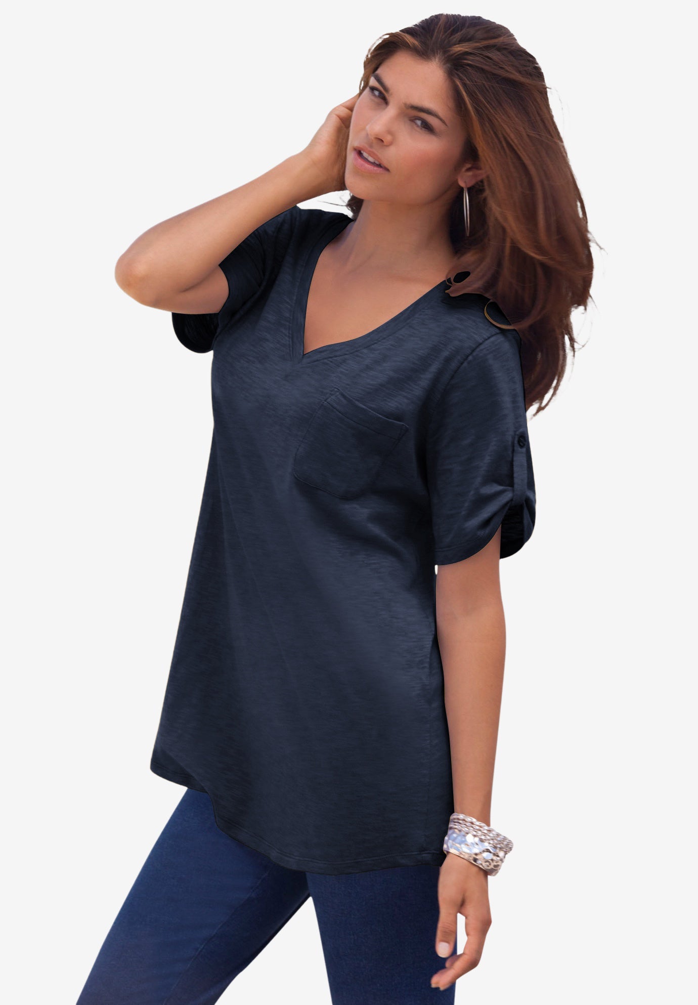 Plus Size Slub V-Neck Boyfriend Tunic Top image number 0