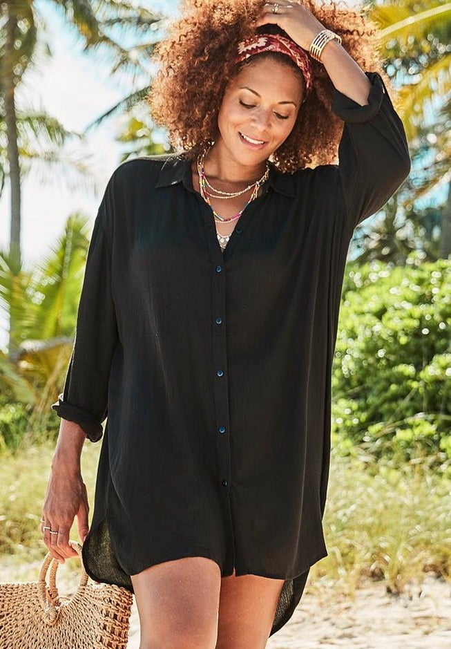 Shea High-Low Button Front Cover Up Shirt image number 0