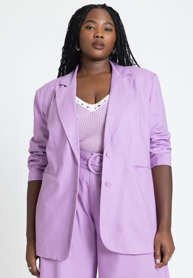 Oversized Strong Shoulder Linen Blazer image number 0