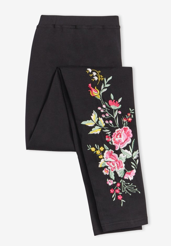 Stretch-Cotton Knit Pull-On Embroidered Leggings image number 4