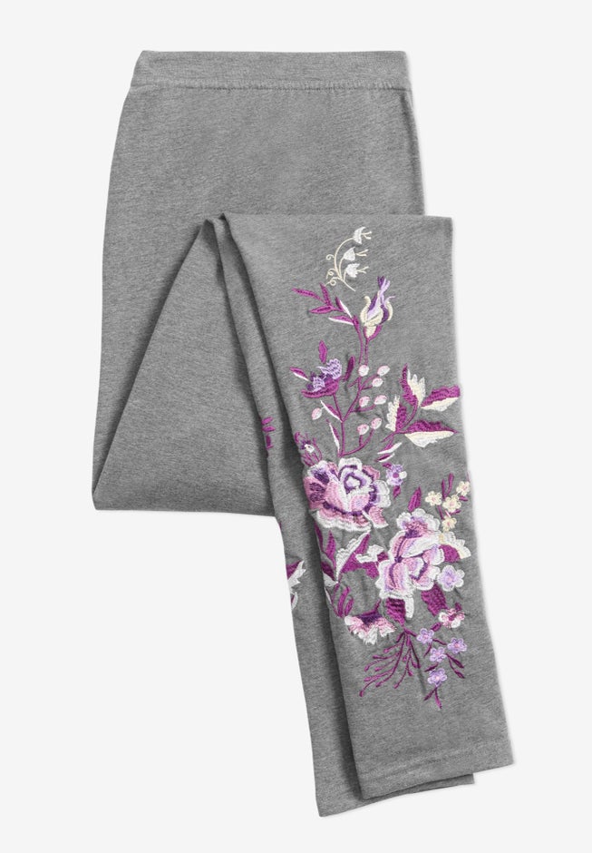 Stretch-Cotton Knit Pull-On Embroidered Leggings image number 5