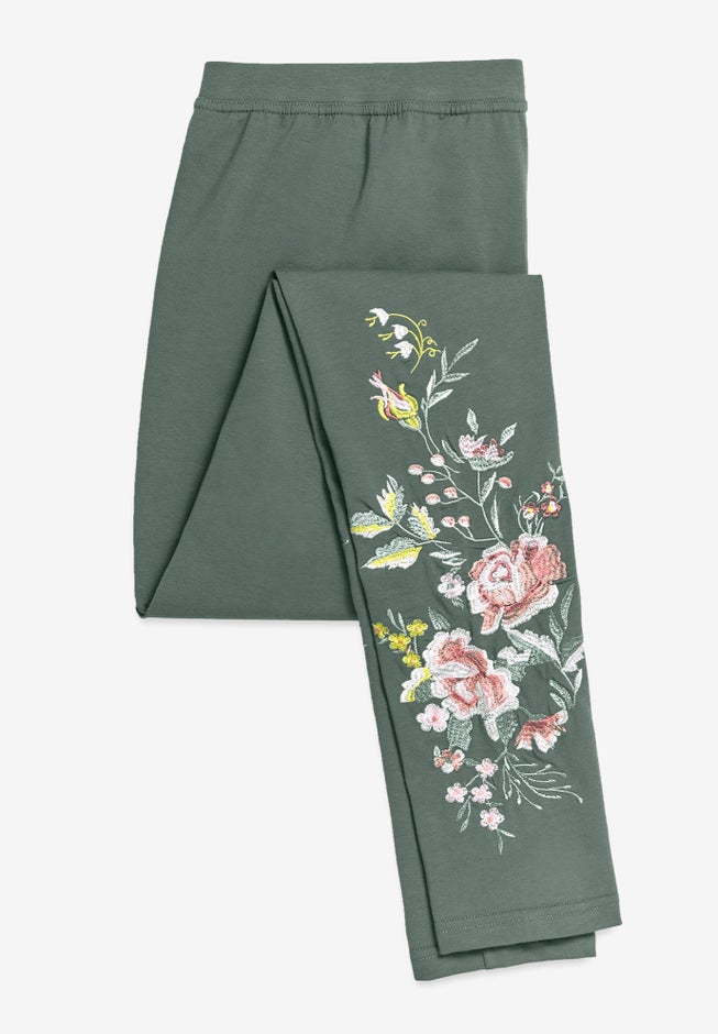 Stretch-Cotton Knit Pull-On Embroidered Leggings image number 6