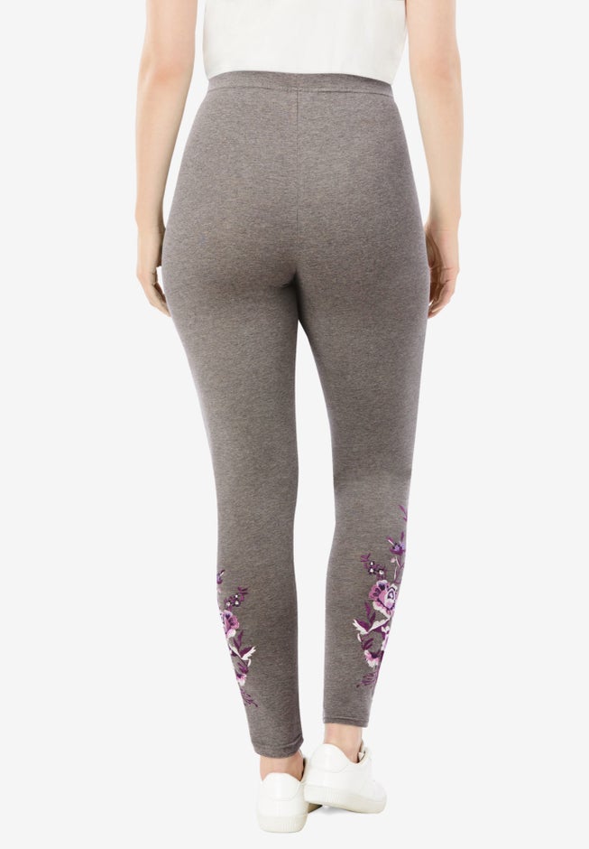 Stretch-Cotton Knit Pull-On Embroidered Leggings image number 2