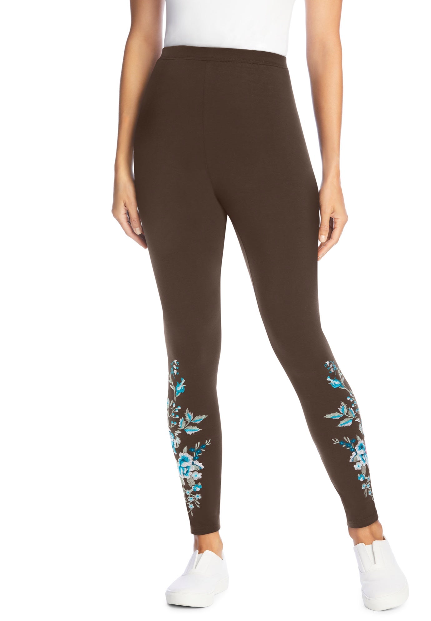 Stretch-Cotton Knit Pull-On Embroidered Leggings image number 1