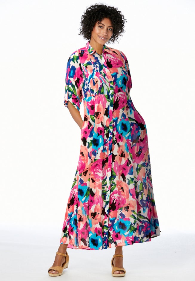 Roll-Tab Sleeve Crinkle Shirtdress image number 4
