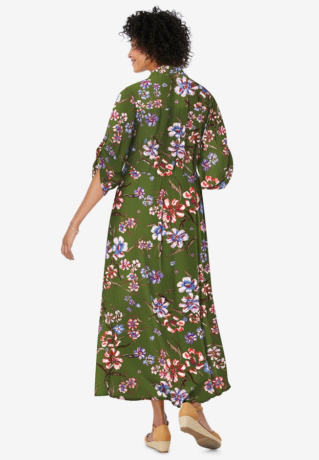 Roll-Tab Sleeve Crinkle Shirtdress image number 2