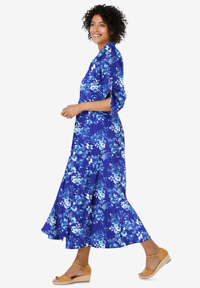 Roll-Tab Sleeve Crinkle Shirtdress image number 2