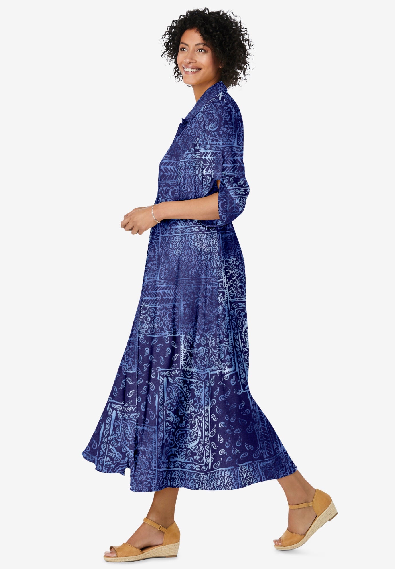 Roll-Tab Sleeve Crinkle Shirtdress image number 2