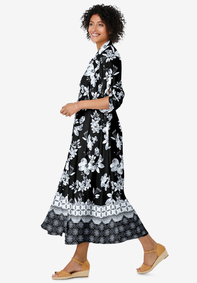 Roll-Tab Sleeve Crinkle Shirtdress image number 2