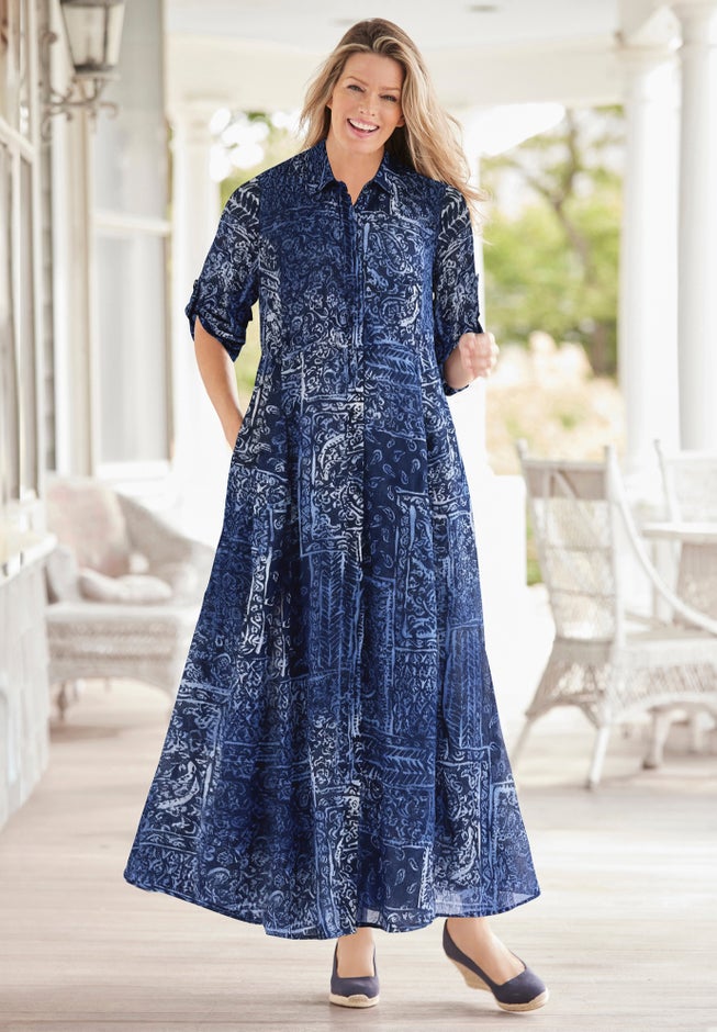 Roll-Tab Sleeve Crinkle Shirtdress image number 0