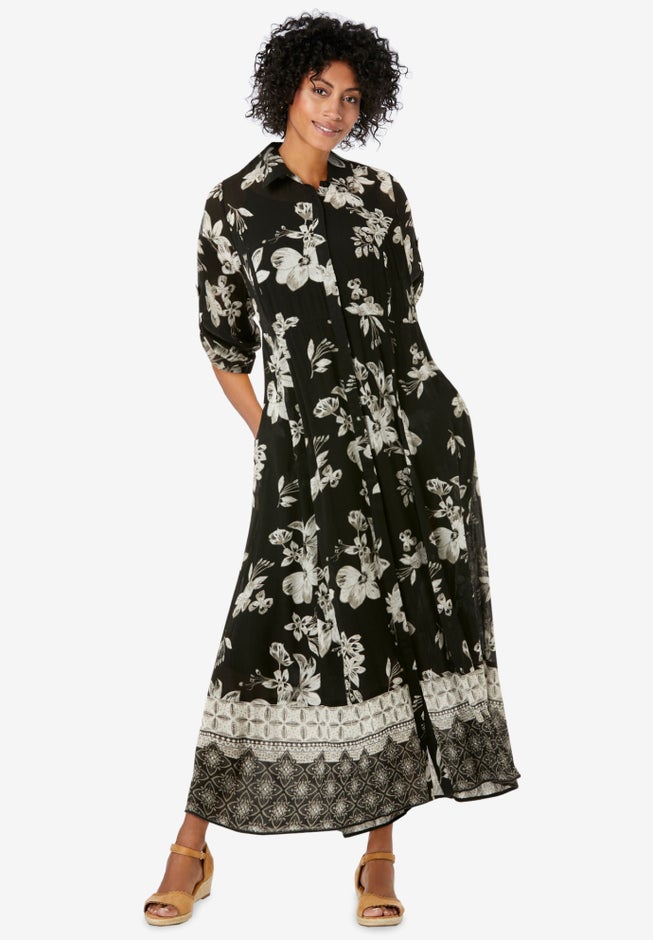 Roll-Tab Sleeve Crinkle Shirtdress image number 0