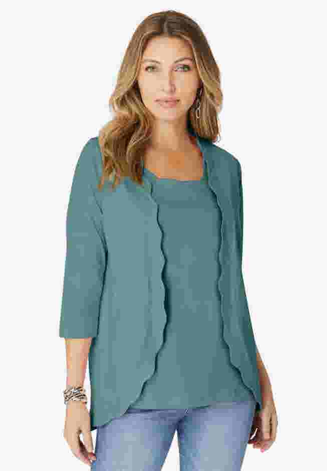 Scalloped Cardigan and Tank Set image number 0