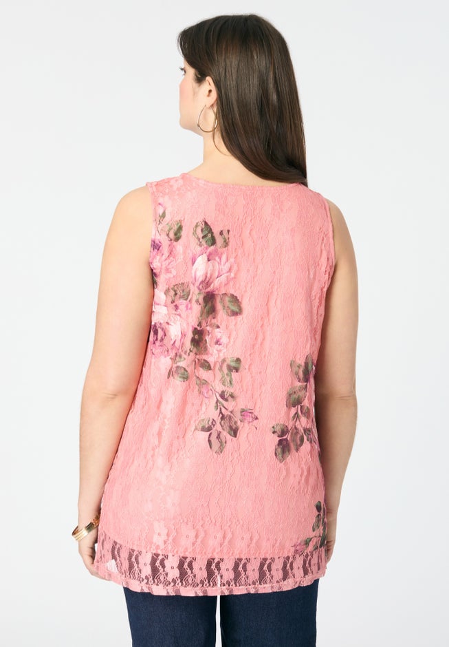 Printed Lace Tank image number 1