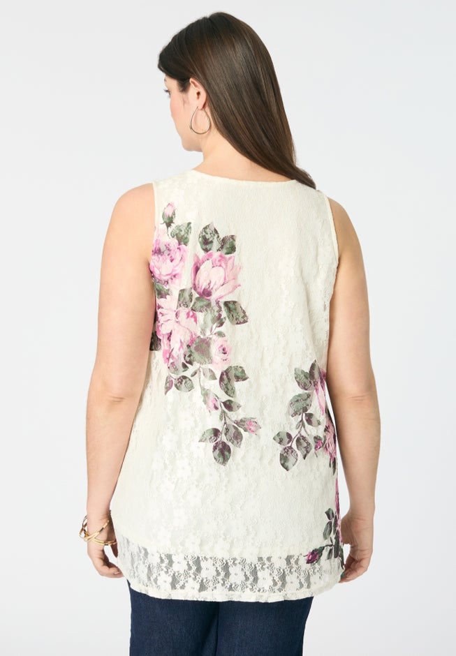 Printed Lace Tank image number 1