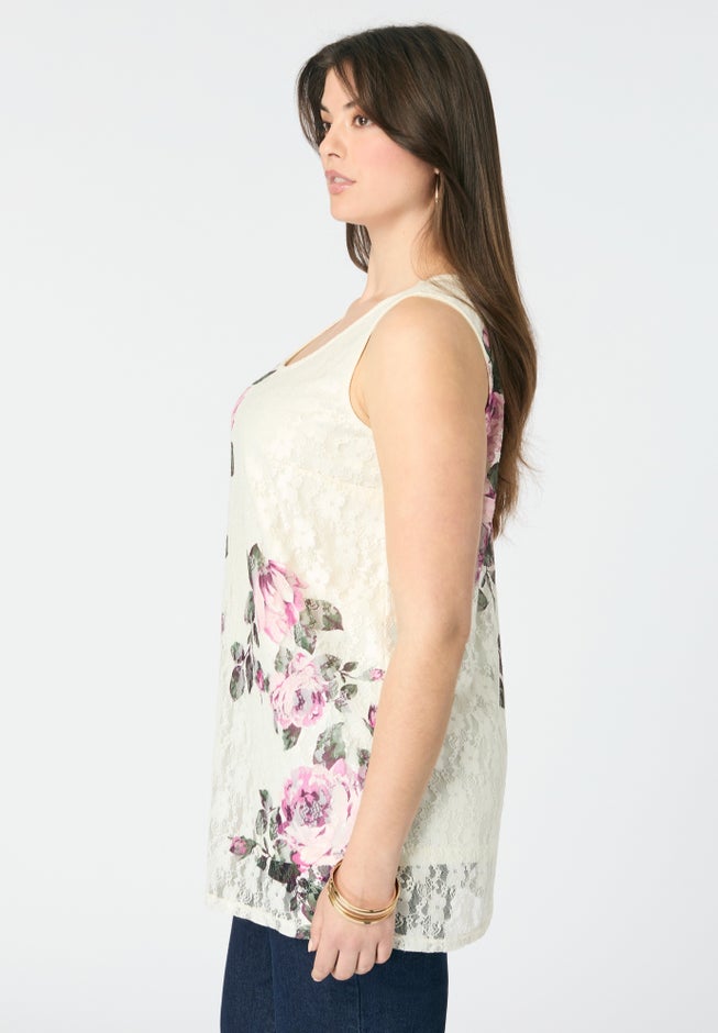 Printed Lace Tank image number 2