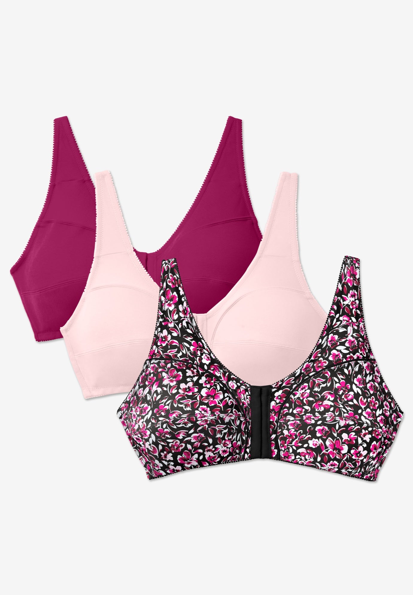 3-Pack Front-Close Cotton Wireless Bra image number 0