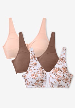 3-Pack Front-Close Cotton Wireless Bra