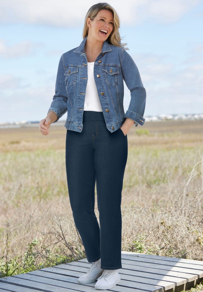 Flex-Fit Pull-On Straight-Leg Gap-Free Stretch Denim Jeans image number 6