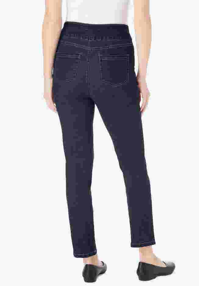 Womens Plus-Size Flex-Fit Pull-On Straight-Leg Gap-Free Stretch Denim Jeans image number 1