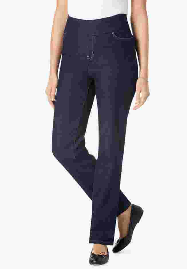 Womens Plus-Size Flex-Fit Pull-On Straight-Leg Gap-Free Stretch Denim Jeans image number 0