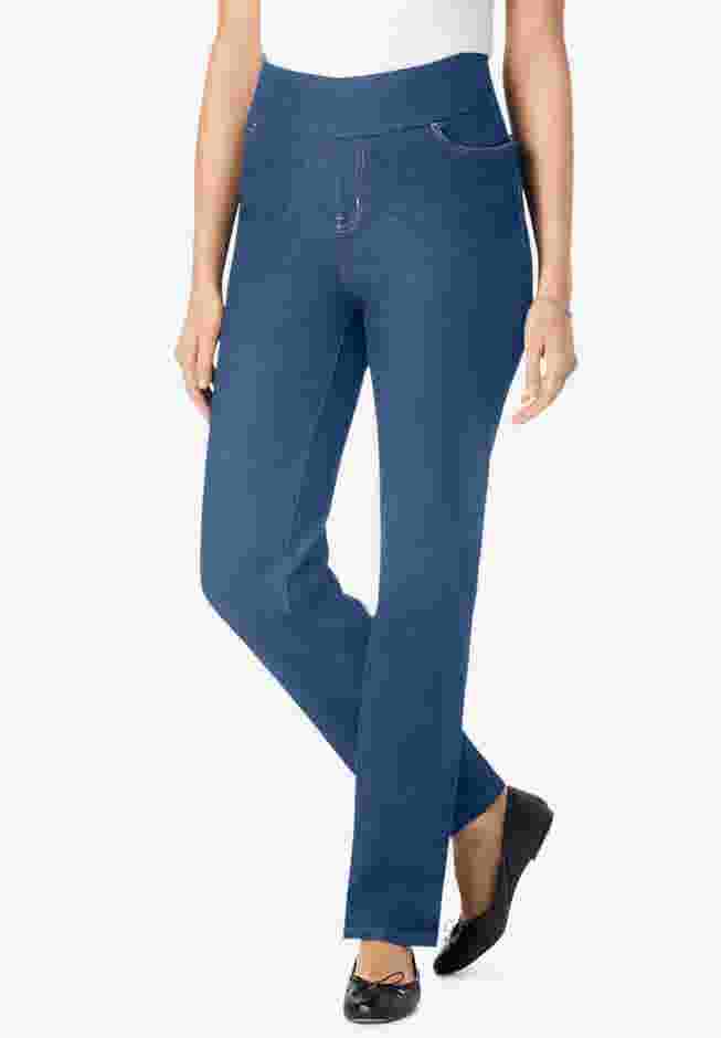 Flex-Fit Pull-On Straight-Leg Gap-Free Stretch Denim Jeans image number 0