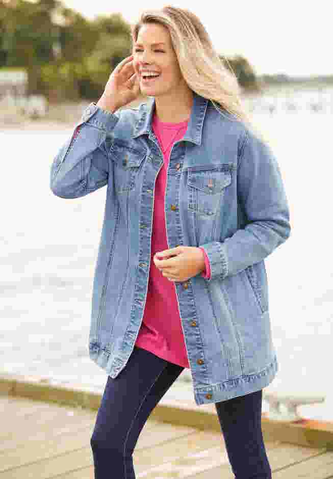 Long Stretch Denim Jean Jacket image number 5