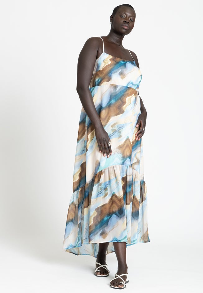Printed Chiffon Flare Maxi Dress image number 1