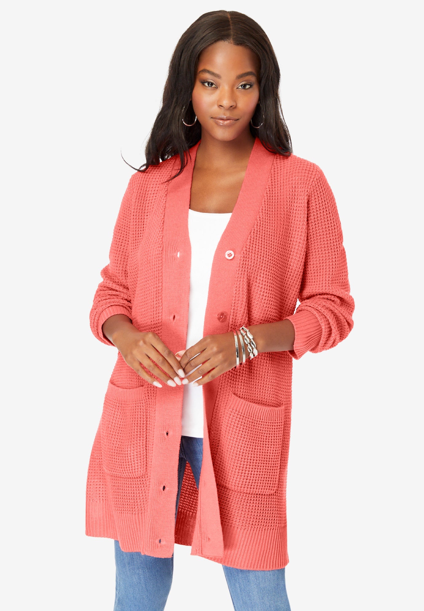 Open Front Waffle Knit Cardigan image number 3